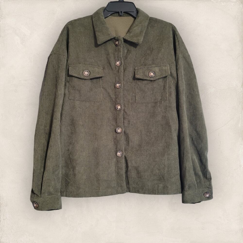 Shein Green Retro Boho Corduroy Drop Shoulder Long Sleeve Jacket Size Large